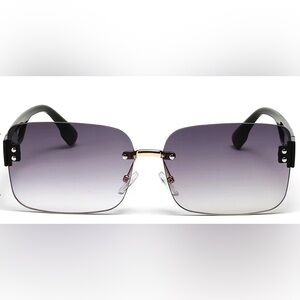 Modern Square Rimless Black Violet Tinted Sunglasses, Classic 🕶️ Black Violet